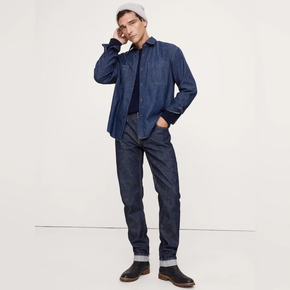 NWT Banana Republic Relaxed Fit Denim Dark Wash Shirt Sz XL (#825024)